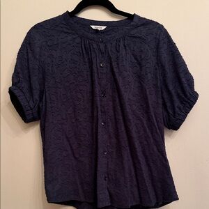 Splendid Navy Short-Sleeve Textured Button-Front Top